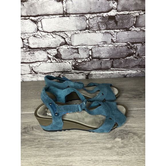 Merrell Revalli Dragonfly Blue Teal Leather Strappy Wedge Sandals Women Sz 7M US - Picture 3 of 16